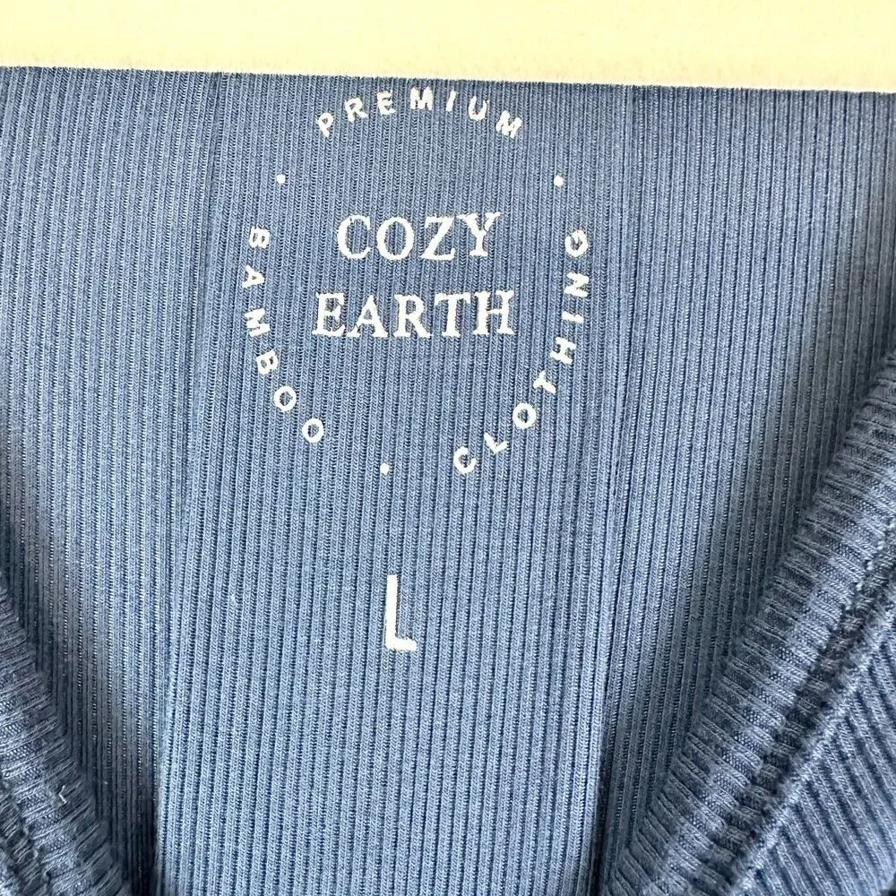 Cozy Earth Bamboo Rib Knit Boyfriend Sleep Dress Size Large Navy Blue